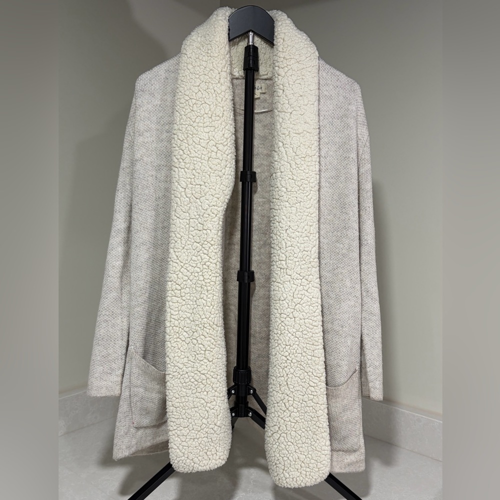 Style & Co. Cream and Gray Sherpa Cardigan